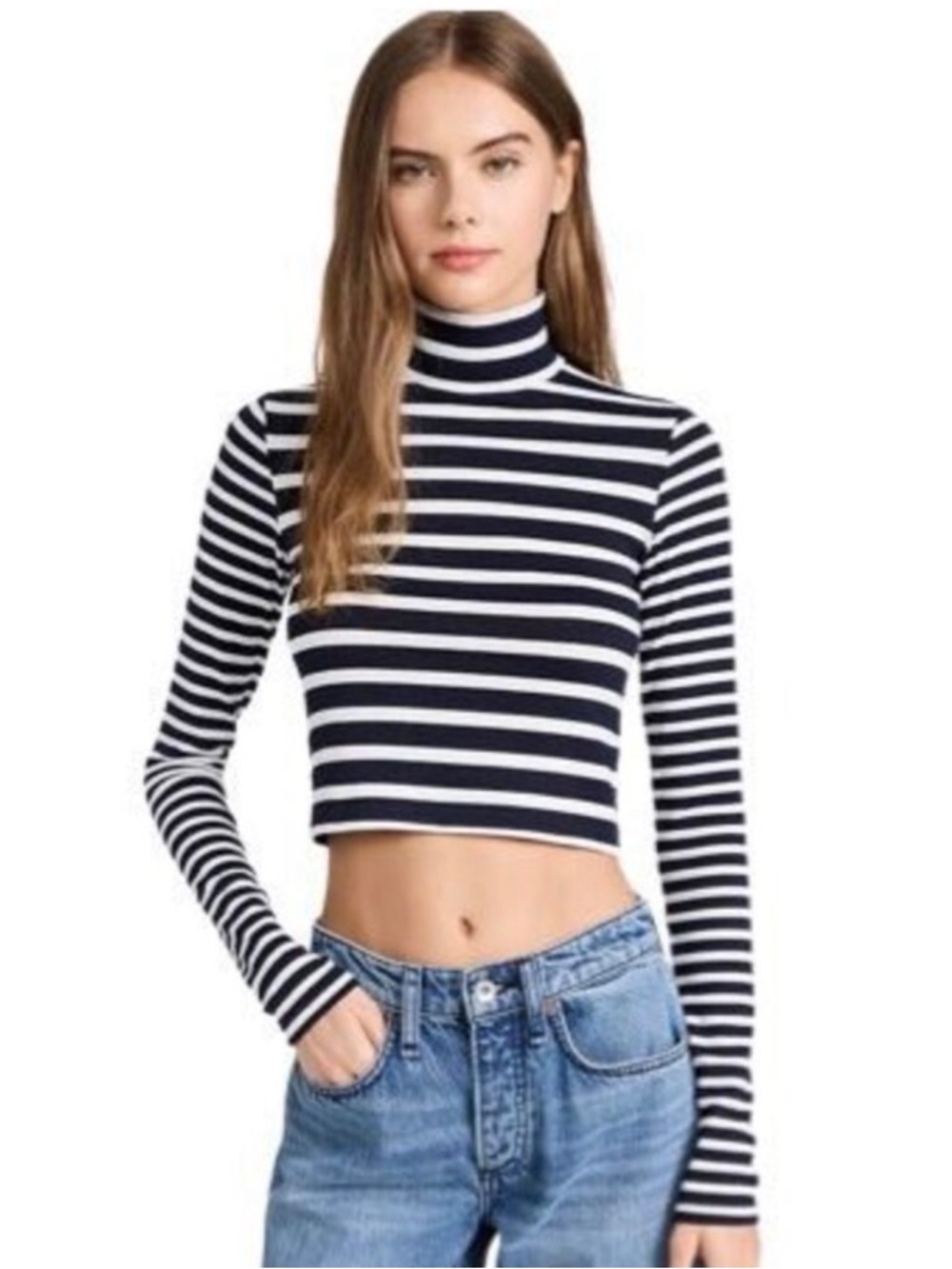 rag & bone The Knit Stripe Cropped Turtleneck Top - Size XS